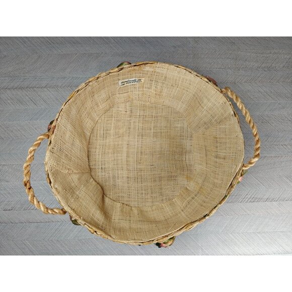 Vintage Woven Raffia Straw Round Casserole Basket With Fruit Accents Handles - Picture 9 of 9